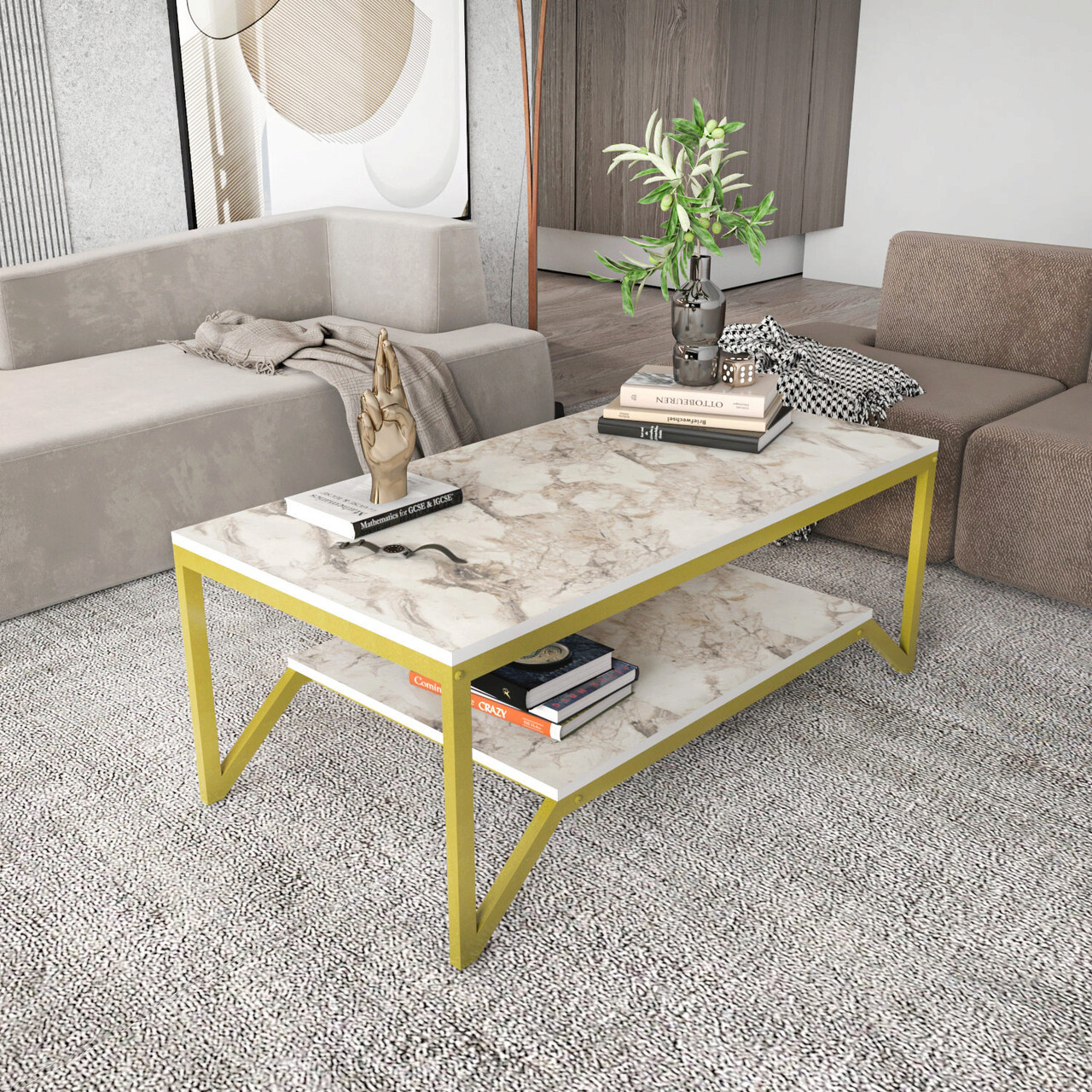 Masuta de cafea, Hanah Home, Flora, 120x60x45.8 cm, Aur/Alb - imagine 6